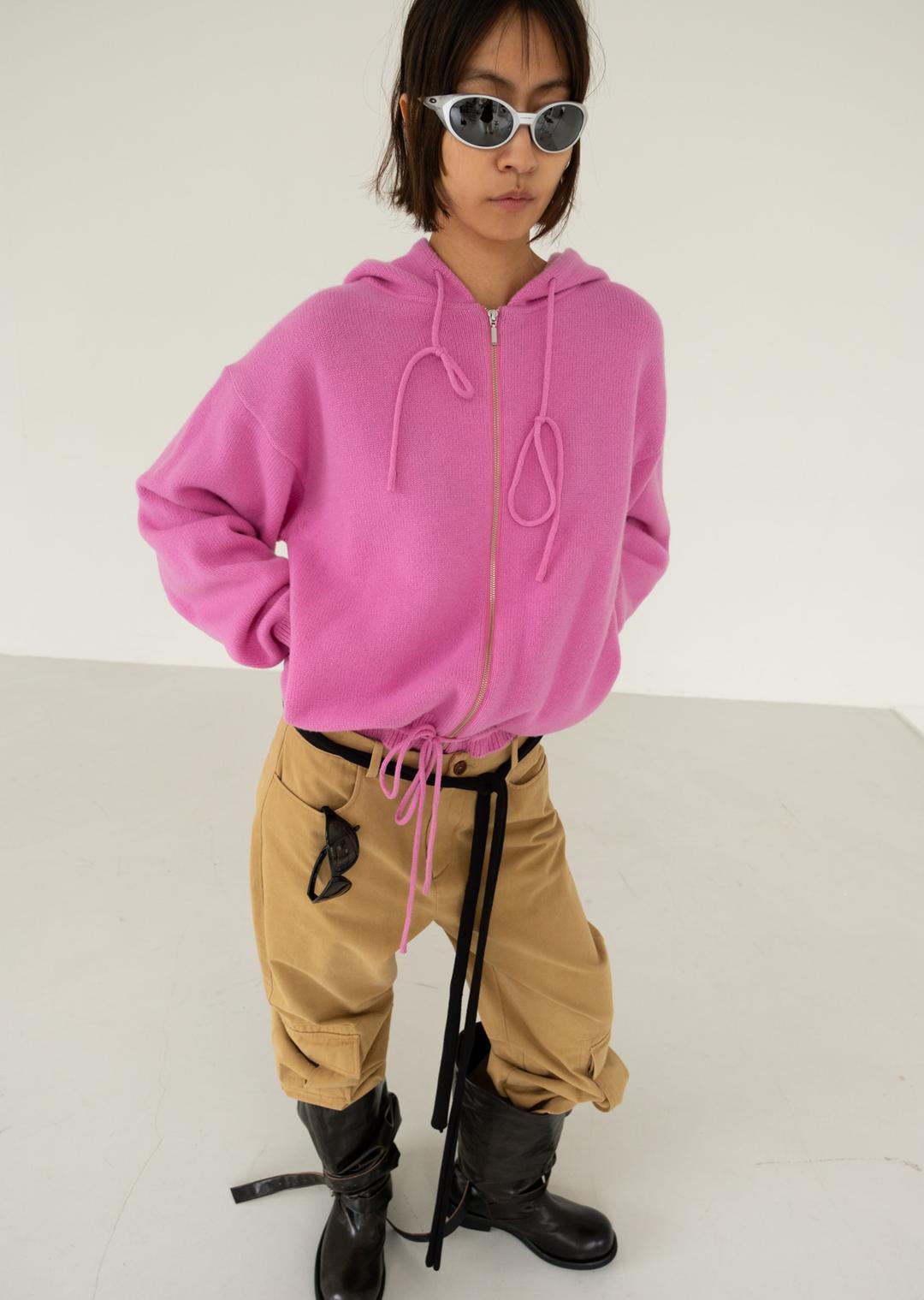 WOOL HOODIE ZIP-UP JUMPER PINK
