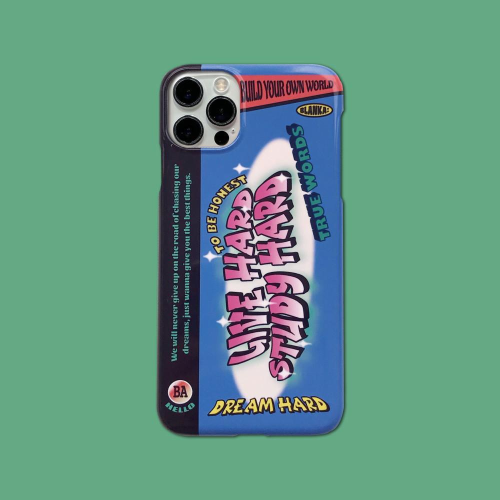 블루 레트로 타이포그래피 아이폰 유광 하드 케이스 하이틴 유니크 키치 12 13 프로 맥스