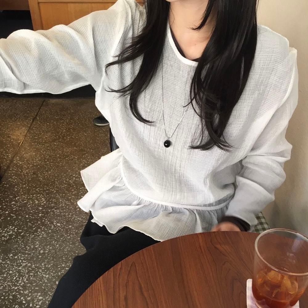 펄 시스루 레이어드 블라우스
