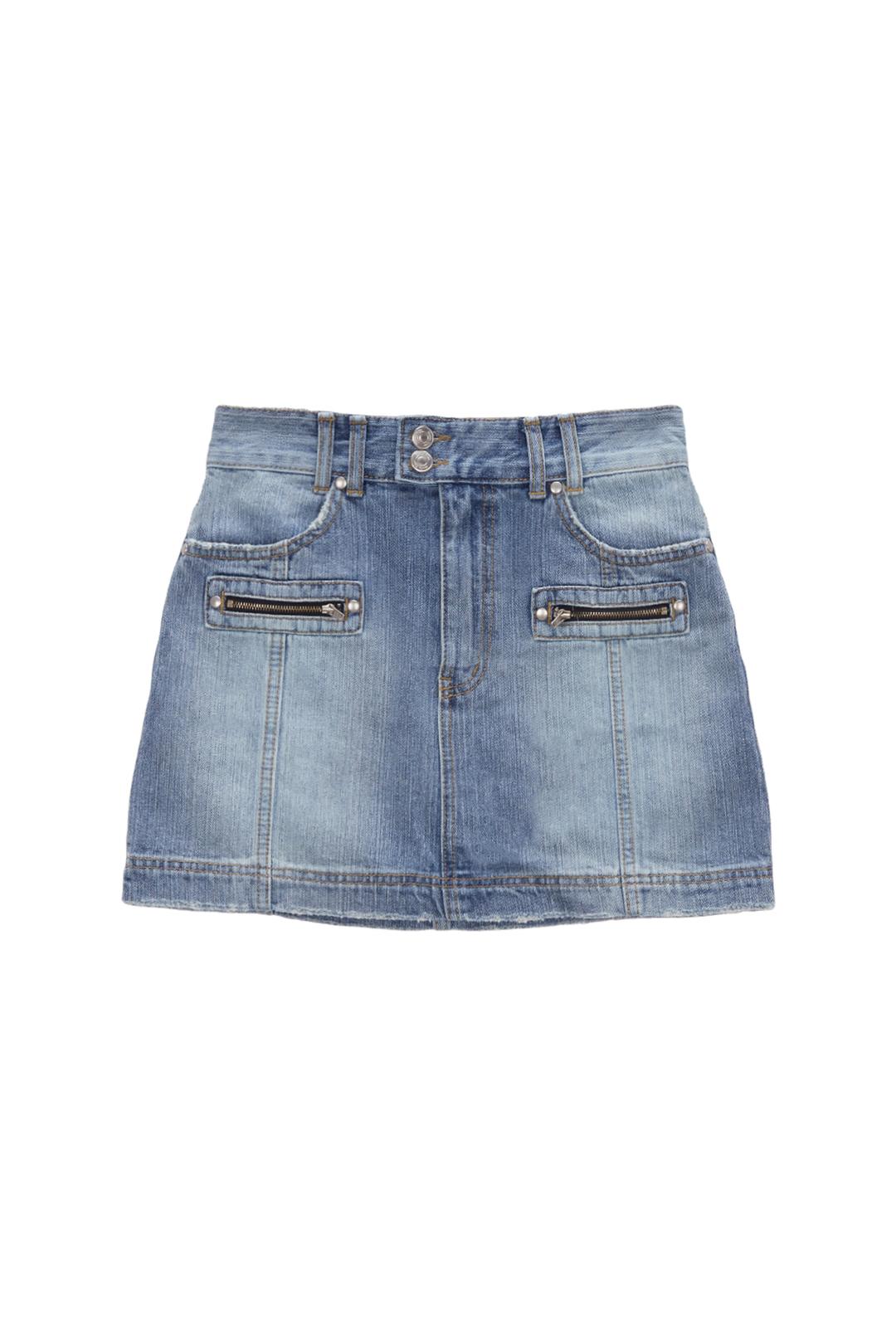 DOUBLE ZIPPER DENIM MINI SKIRT IN BLUE