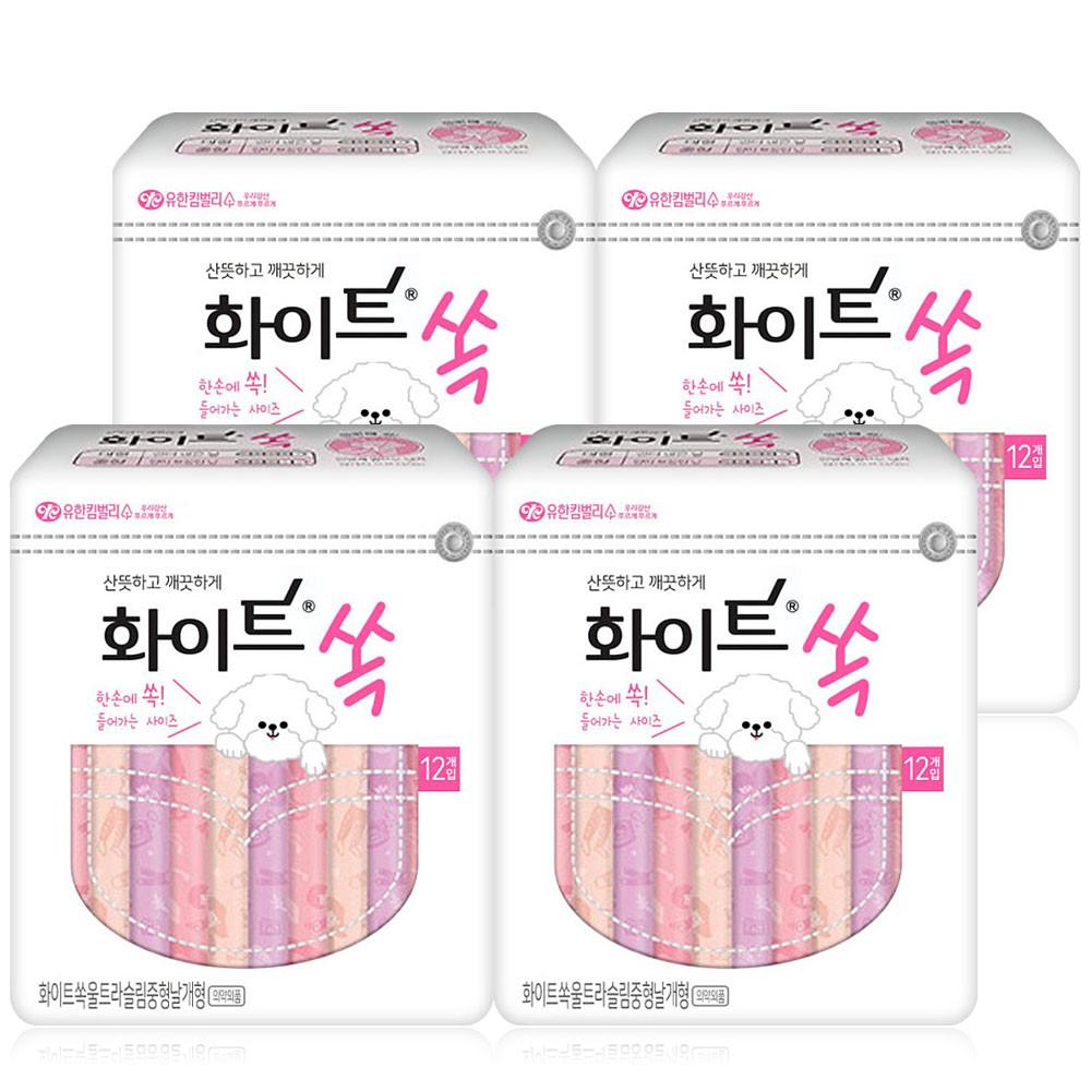 화이트 쏙 울트라슬림 날개 중형 12Px4팩 /생리대