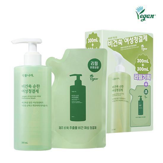 식물나라 비건쑥 마일드 약산성 여성청결제 리필기획(300mL+300mL)