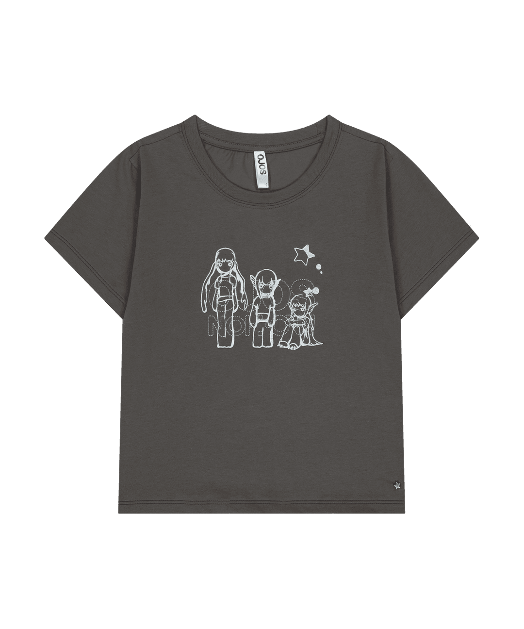 OJOS x NOITOW SHU Graphic Crop T-shirt / Charcoal