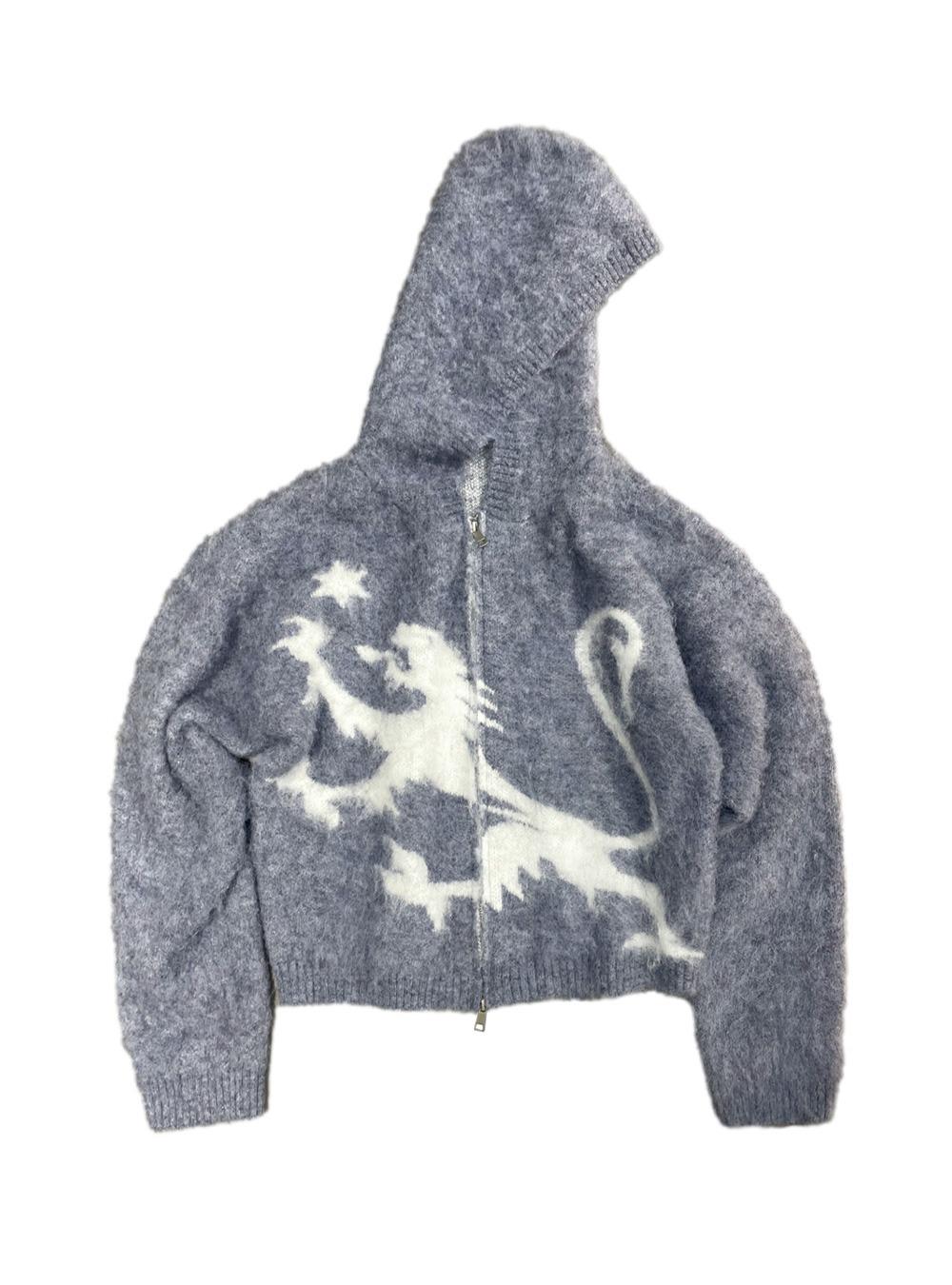 Lion Jacquard Mohair Knit Hoodie Cardigan