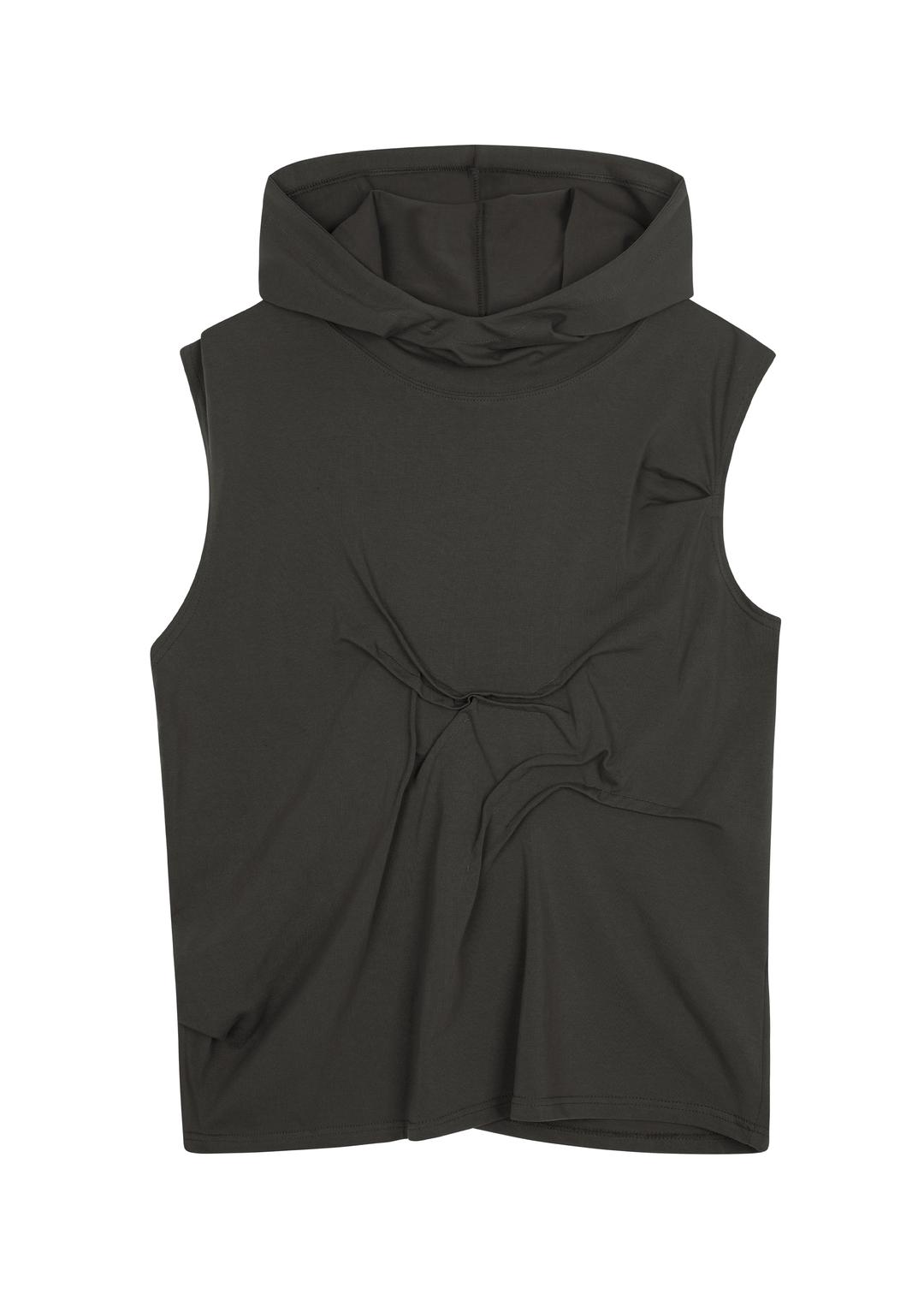 PINTUCK HOODIE SLEEVELESS CHARCOAL