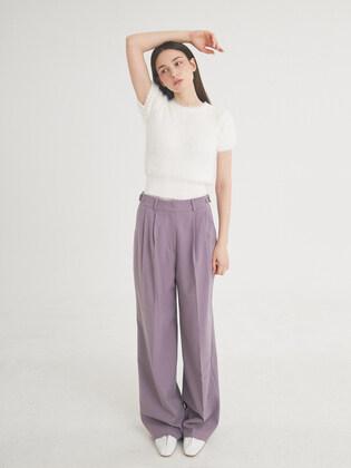 Two-Tuck Button Wide Wool Pants (violet)
