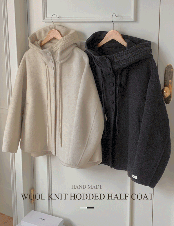 handmade. 울 멘델스 후드 하프 핸드메이드 코트 (2color)