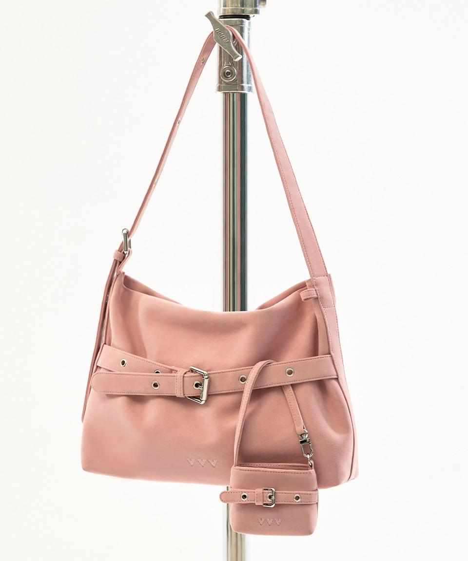 [SET] 미디움 스웨이드 버클 호보 숄더 크로스백 _ 핑크