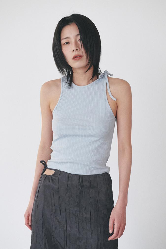 ONE SHOULDER STRING SLEEVLESS - BLUE