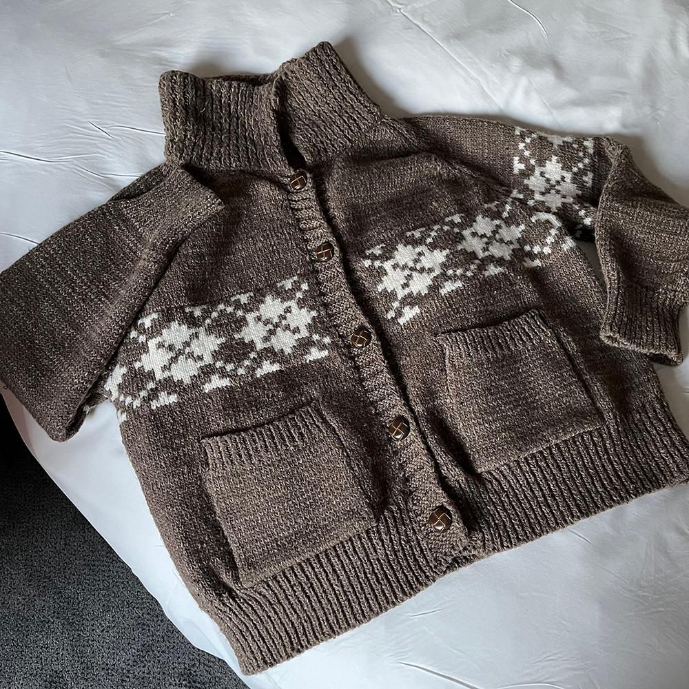jacquard knit cardigan 자가드 니트 라펠 가디건 (3color)