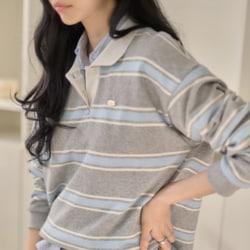 [더나무그림] 여성 배색 스트라이프 카라 루즈핏 맨투맨 티셔츠 NCP1TS003 카라MTM