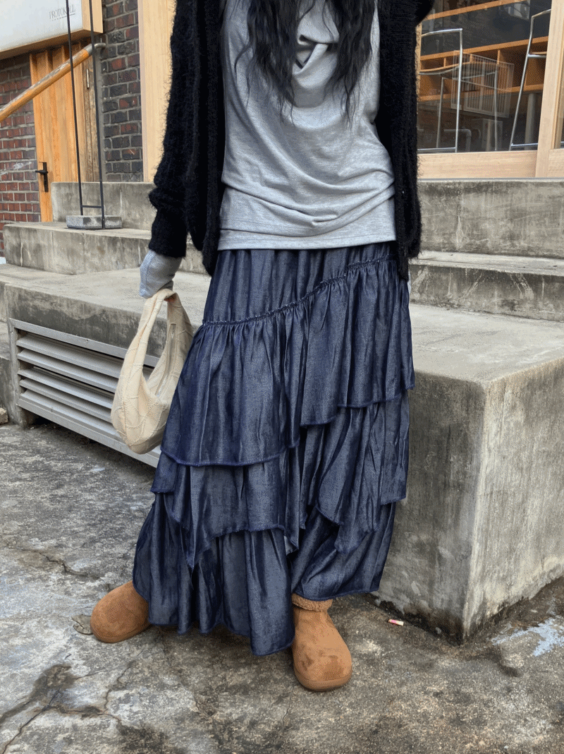 모래하우스 인디고 언발 스커트