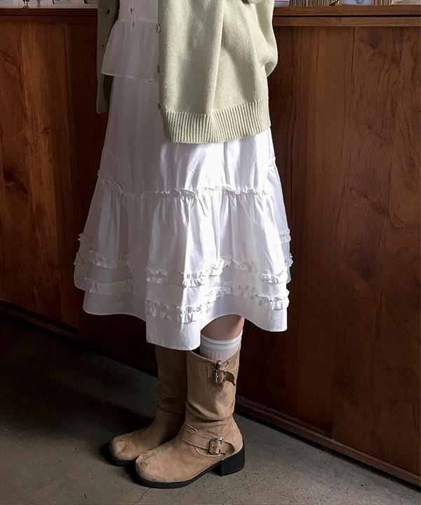 [모리걸] 토피 레이어드 캉캉 밴딩 미디 스커트 (3color)