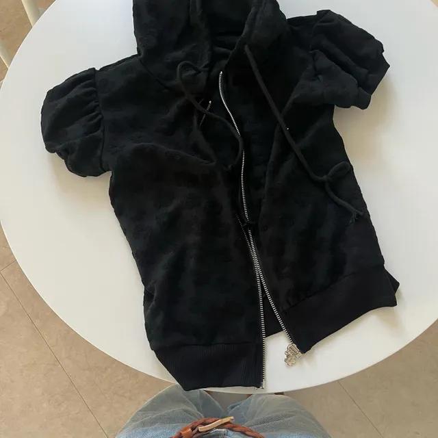 테리꽃 후드 퍼프집업