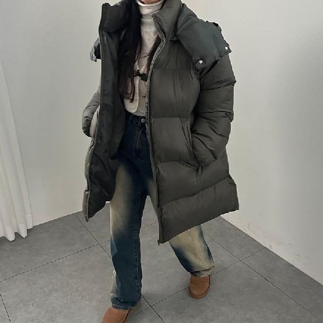 [오리털,빅사이즈]말랑카우 하이 터틀넥 후드 덕패딩 웰론패딩