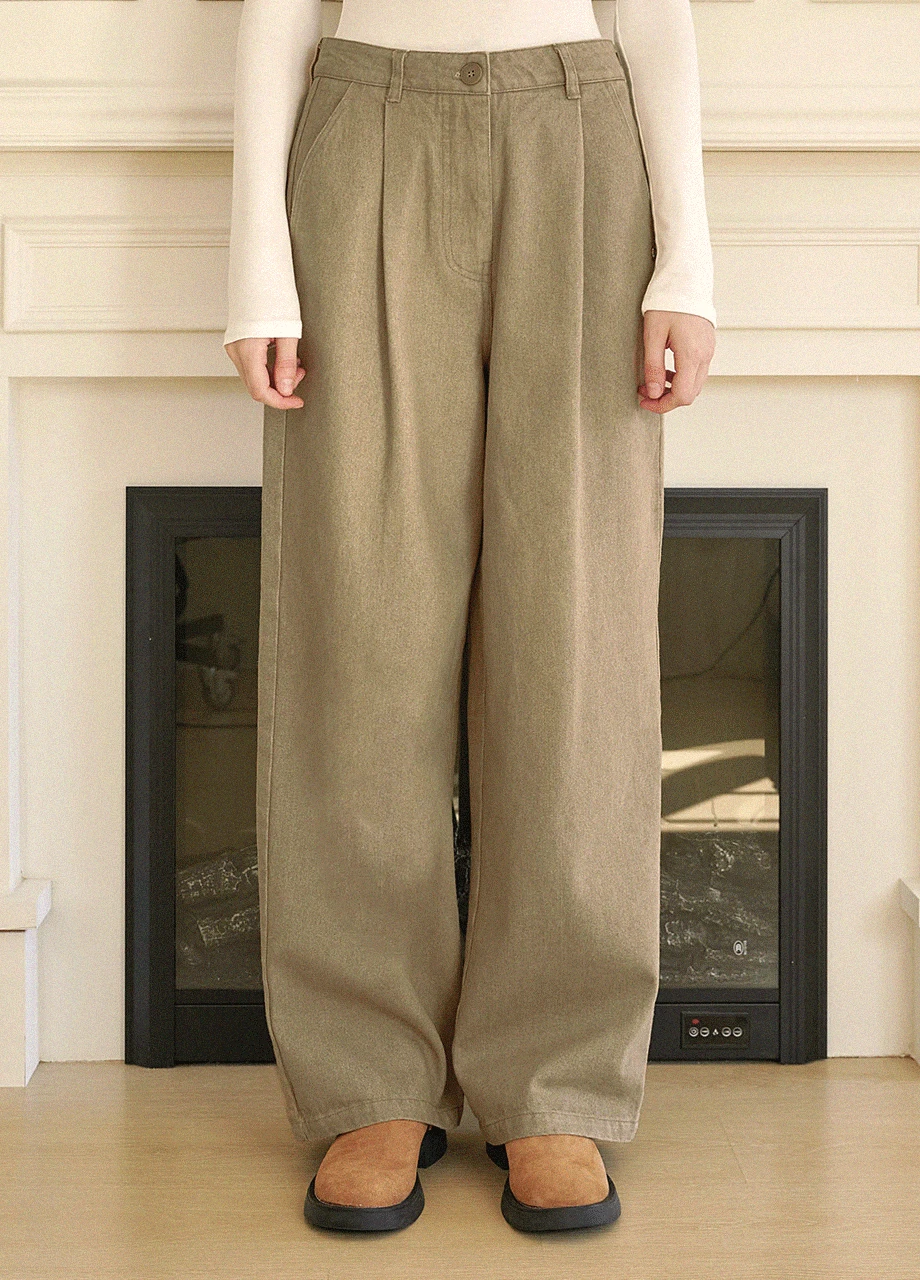 [25-36] Dry One Pintuck Wide Denim Pants 