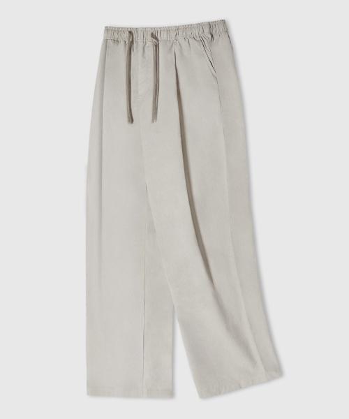 린넨 라이크 밴딩 와이드 팬츠 [연베이지]