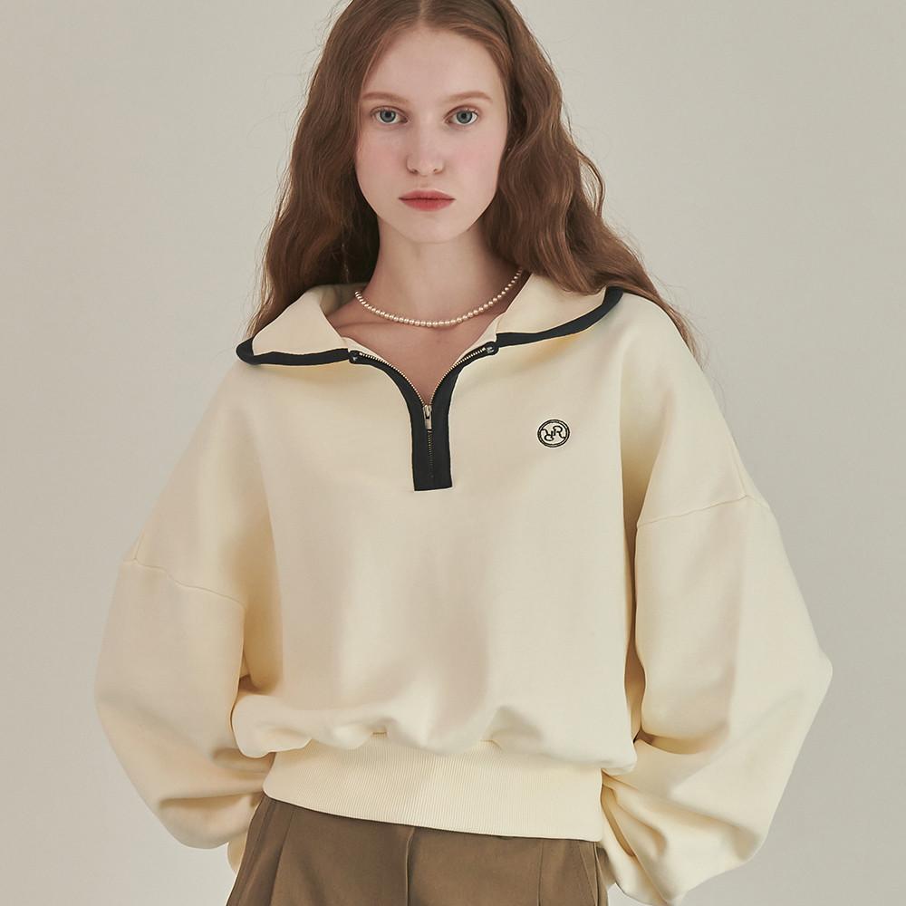 Taping Collar Half Zip-UP Sweatshirt Ivory