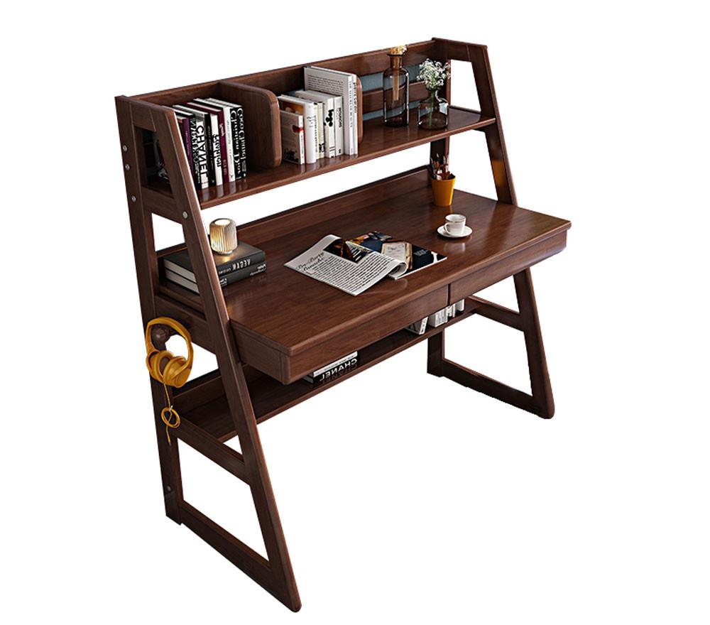 친환경 고무나무 3단 선반 책상 책장 우드책상 원목책상