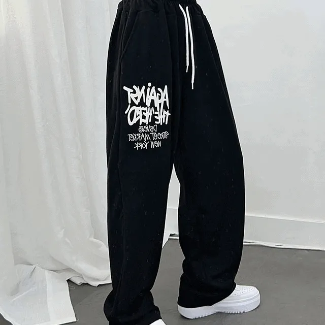 [기모선택/당일출고] Y2K 스우 레터링 힙 트레이닝 밴딩 와이드팬츠 와이드바지 2color
