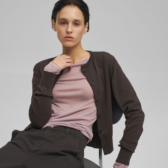 Women Basis Roundneck Cardigan (Pewter)