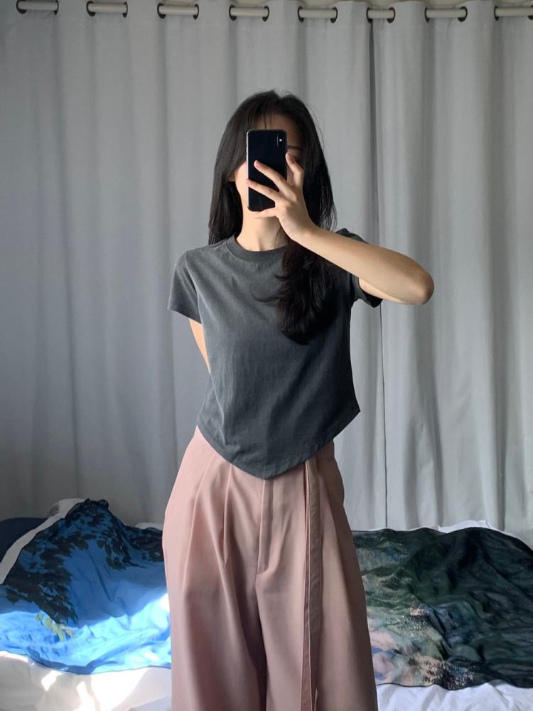 브이 언밸런스 반팔 티셔츠 (4col)