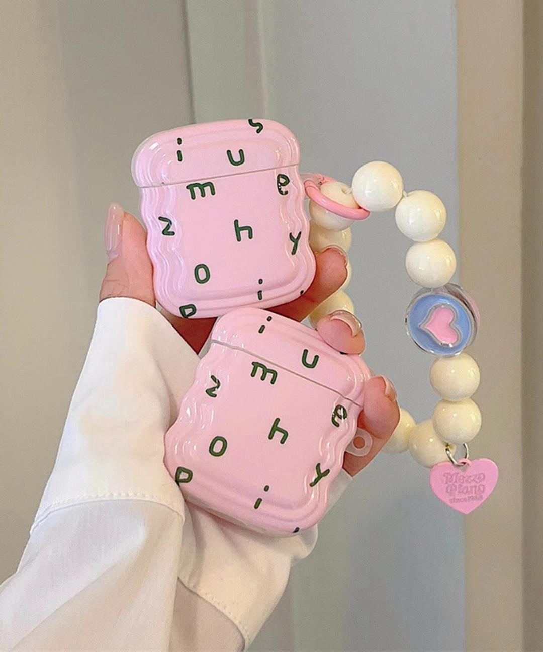 핑크리어카 에어팟 핑크 알파벳 구슬 하트 키링 젤리 실리콘 특이한 유니크 키치 힙 하이틴 귀여운 심플 특이한 커플 우정 친구 선물 이어폰 애플 케이스 에어팟케이스 1세대 2세대 프로 3세대