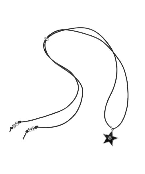 starry leather necklace-black