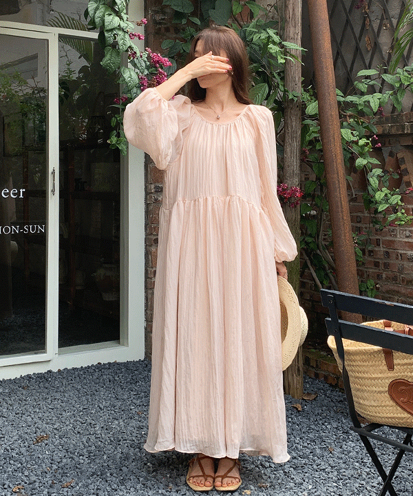 플론 백리본 롱 원피스