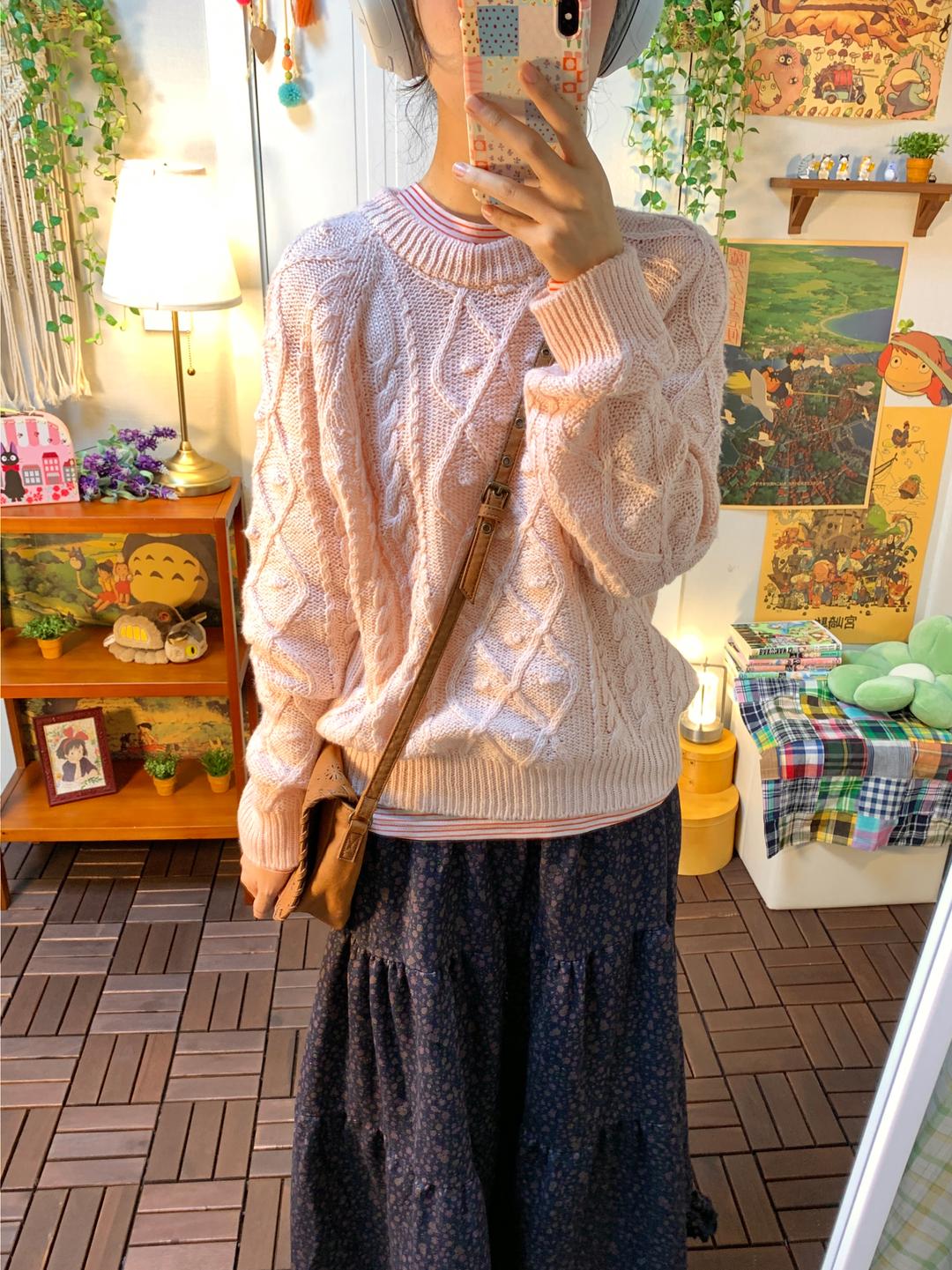 마지 Pompom cable knit ( pink )