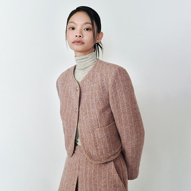 [연예인 착용](SET-아우터) 라운드넥 부클 트위드 자켓 AQ4WJA60