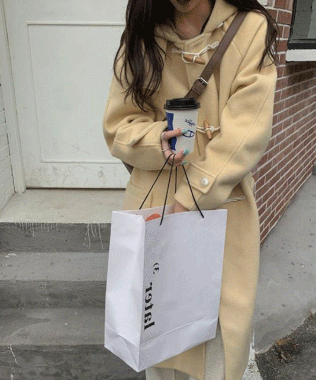 더플 후디 버터 코트