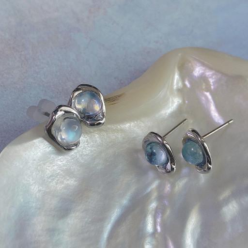 [아쿠아마린재입고]달의 바다 원석 귀걸이 3color