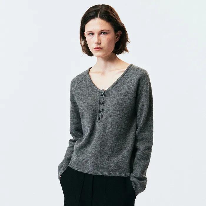 Button V-Neck NT_(Charcoal)