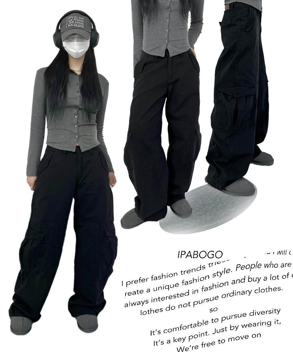 IPABOGO BEST1위 [힙니크/스트릿]아메카지 올블랙카고롱와이드데님