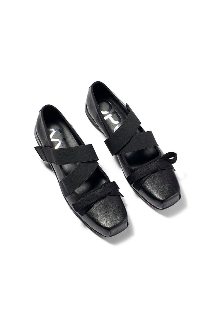 CROSS BAND BALLET FLATS, BLACK