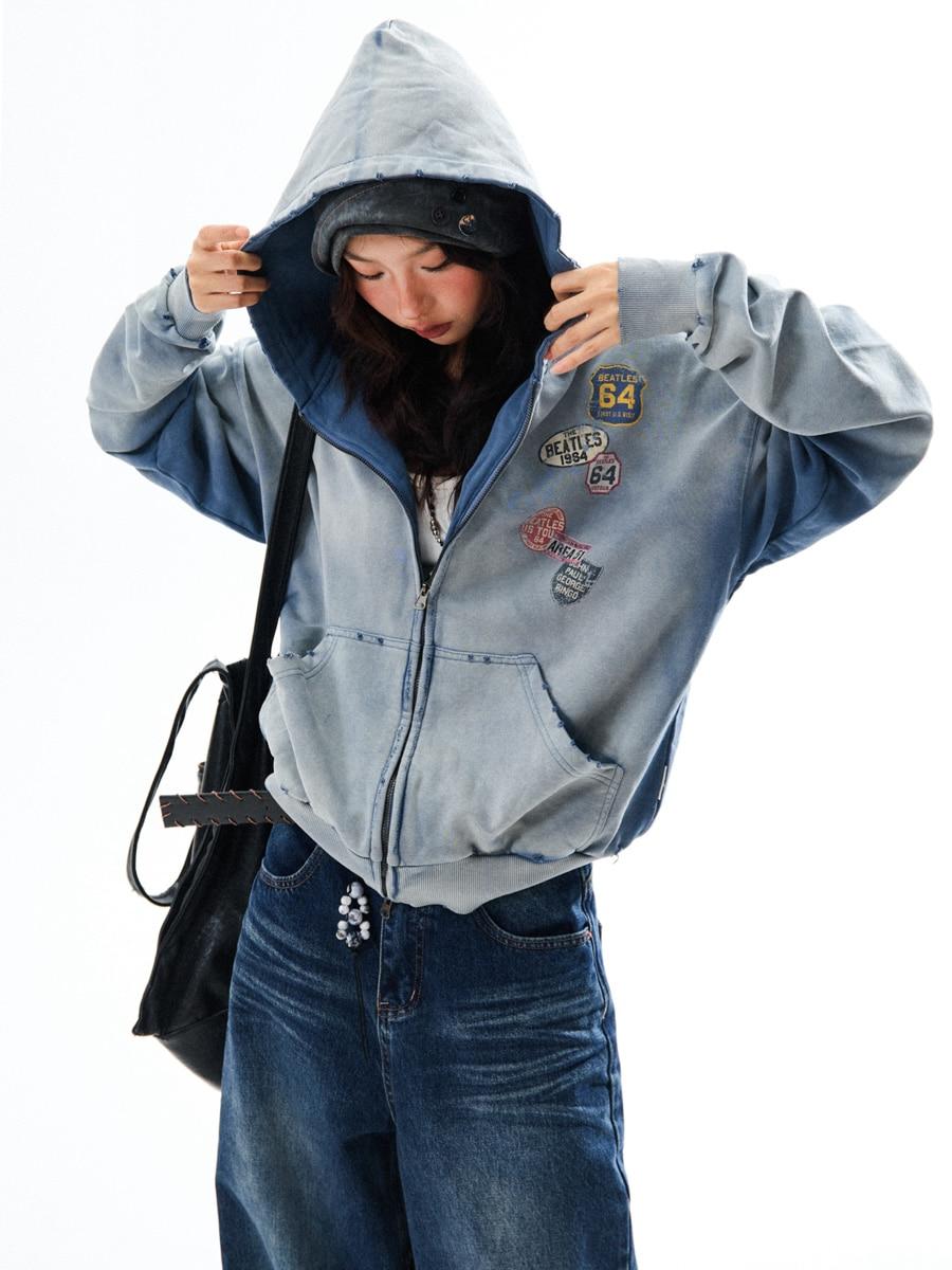 YOUNG STAGE Retro Patchwork Print Hoodie