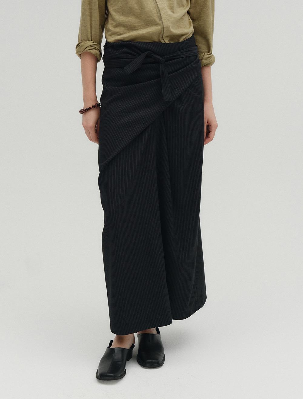 [3rd REORDER] STRIPE WRAP SKIRT [NAVY]