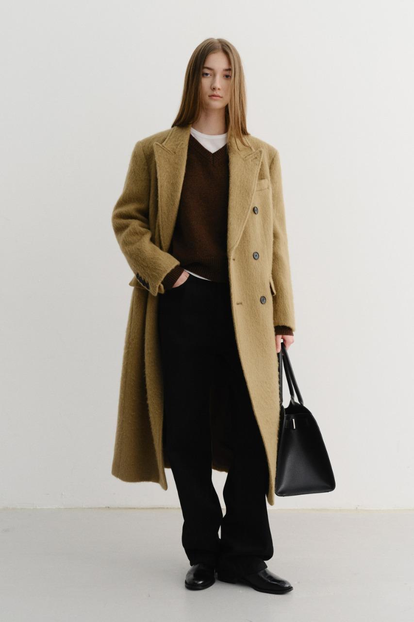 [HOLIDAY] UNISEX TAILORED DOUBLE-BREASTED ALPACA WOOL COAT CAMEL BRUSHED