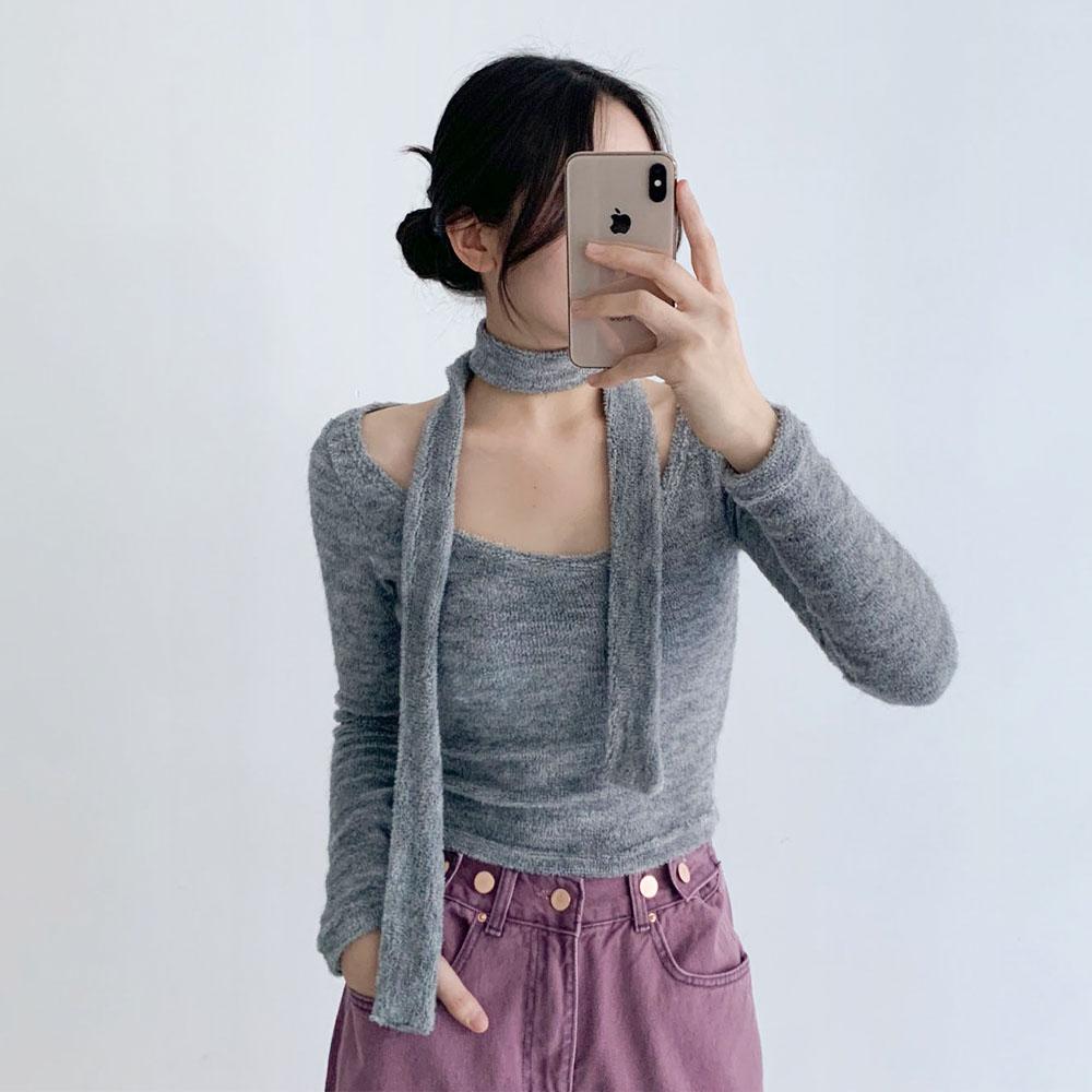 [부들부들] 테리 스카프 유넥 티셔츠 연말룩 트렌디한 힙한 무드