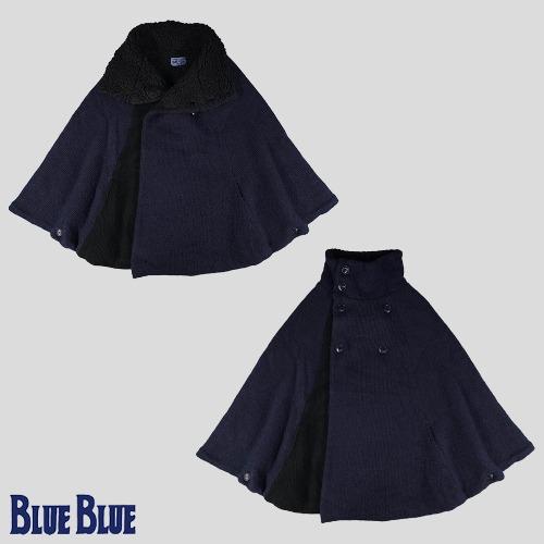 블루블루 네이비 블랙 이너보아플리스 더블버튼 울혼방 판초 가디건 MADE IN JAPAN WOMANS FREE