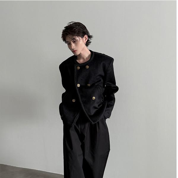 블랙 모직 스몰 카라 코트