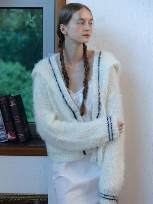 패브릭서울(FABRICSEOUL)  Sailor Collar Knit Cardigan_ivory - 사이즈 & 후기 | 무신사