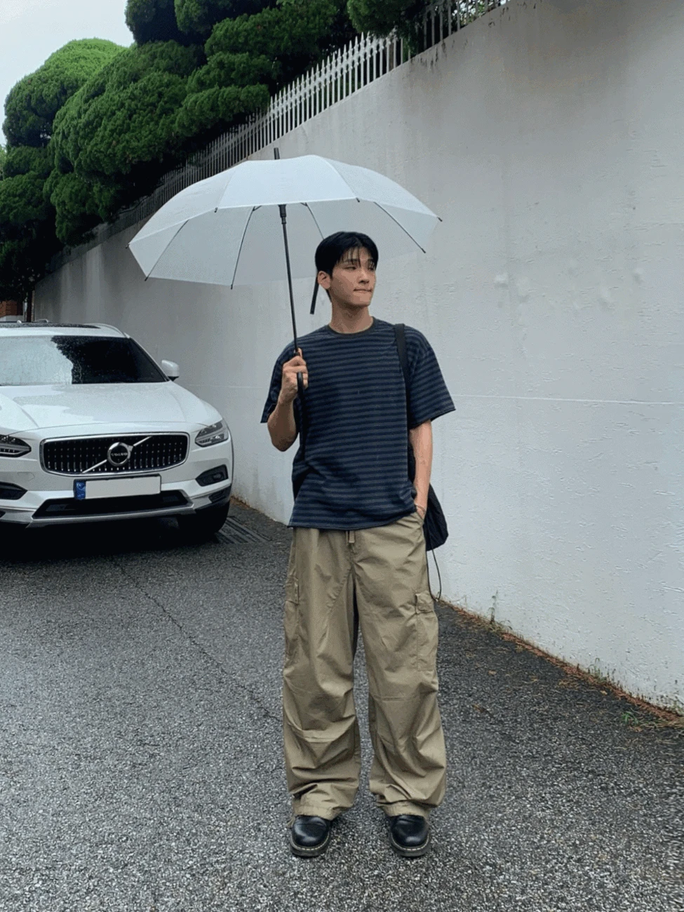 크롭 피그먼트 스트라이프 티셔츠