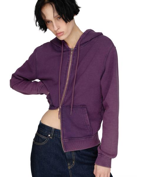 Washed Hoodie Zip-up, PURPLE