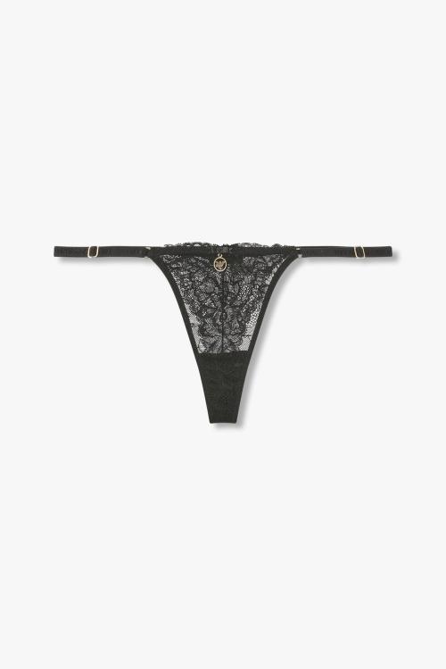 여성 플라워 레이스 나일론 티팬티_블랙 0824310505
