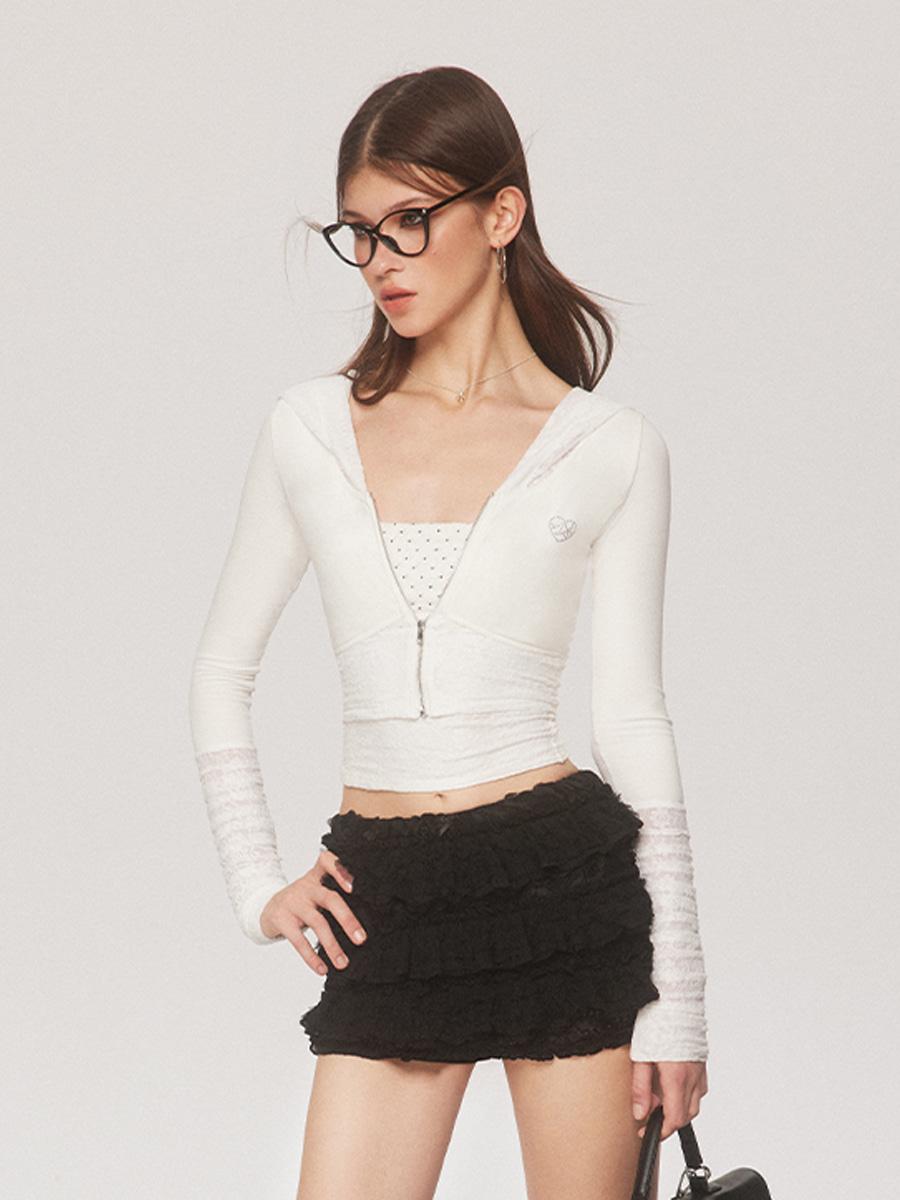 [MESS STUDIO] Heart Crop Hood Zip Up (+ Sleeveless)