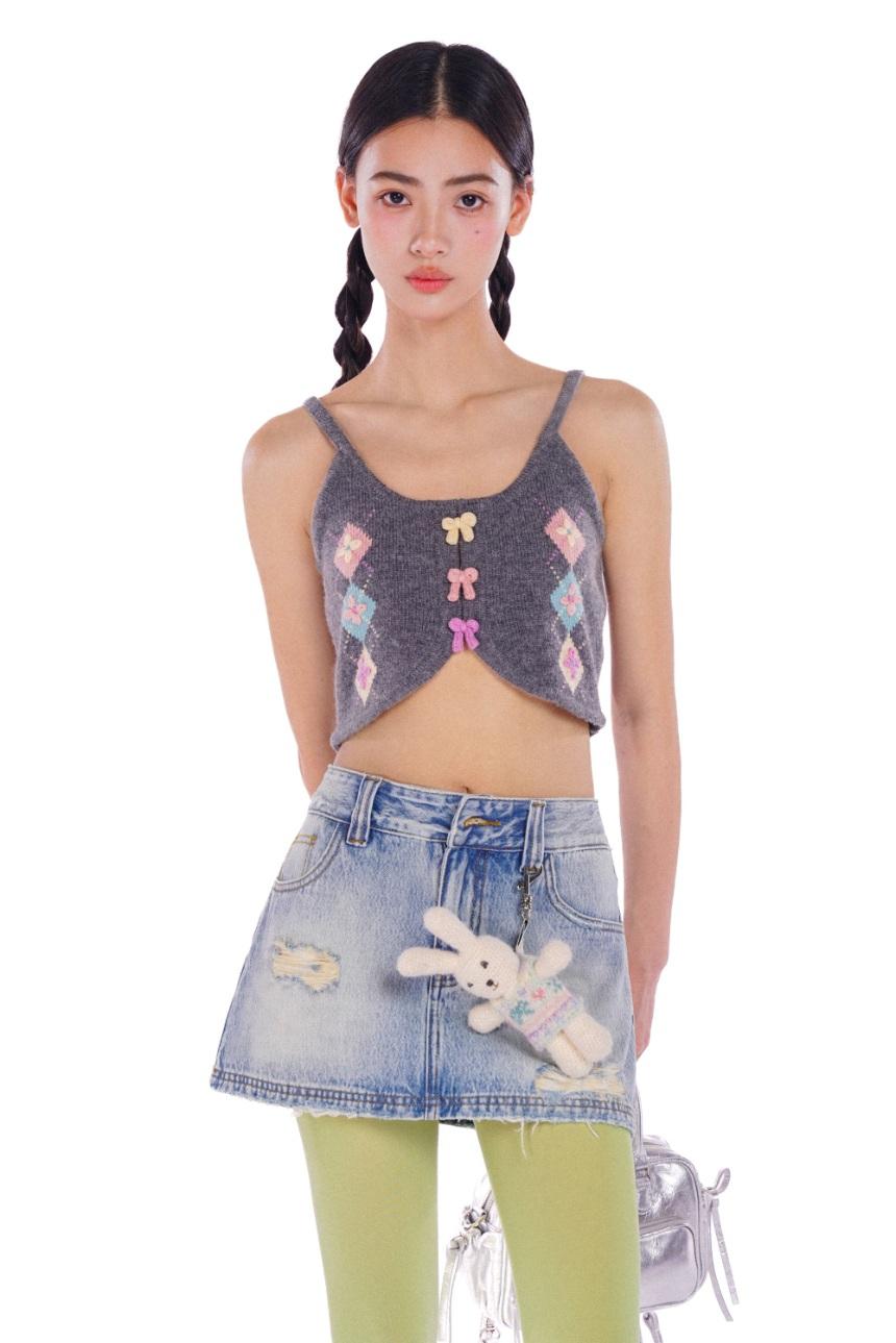 MOROMORO2 아가일 크롭 니트탑 민소매 니트