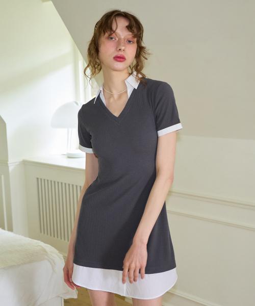 Shirt Detail Mini Dress_ Gray