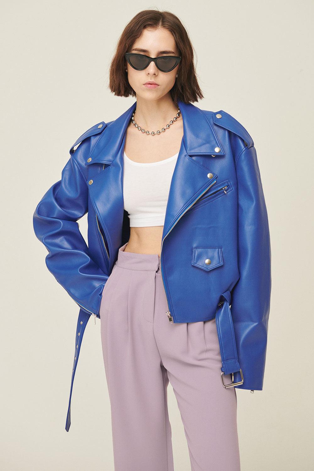 Emma Pleather Rider Jacket - S/M / Blue